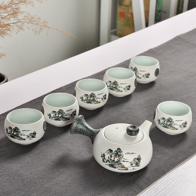Complete set of teacup snowflake glaze tea set kung fu tea set ceramic gift teapot Dehua wholesale portable creative small