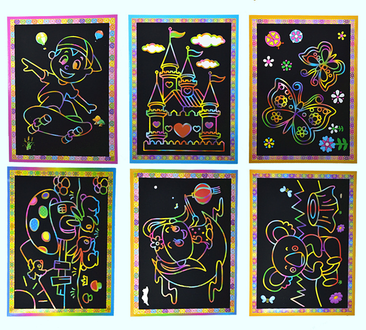 Medium 32 open DIY cartoon color scratch book Children's scratch paper scratch painting scratch card send bamboo stick