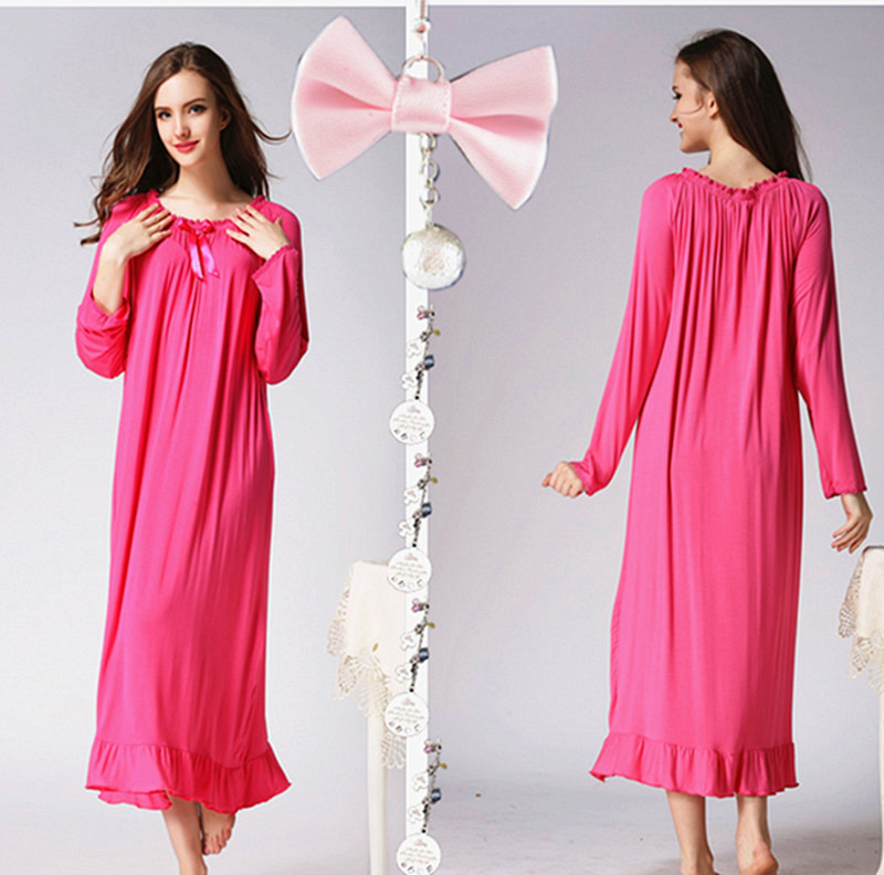 Spring Summer Autumn Women's Long Sleeve Australian Knitted Cotton Plus Size Extra Long Loose Princess Nightdress Pajamas Home Clothes