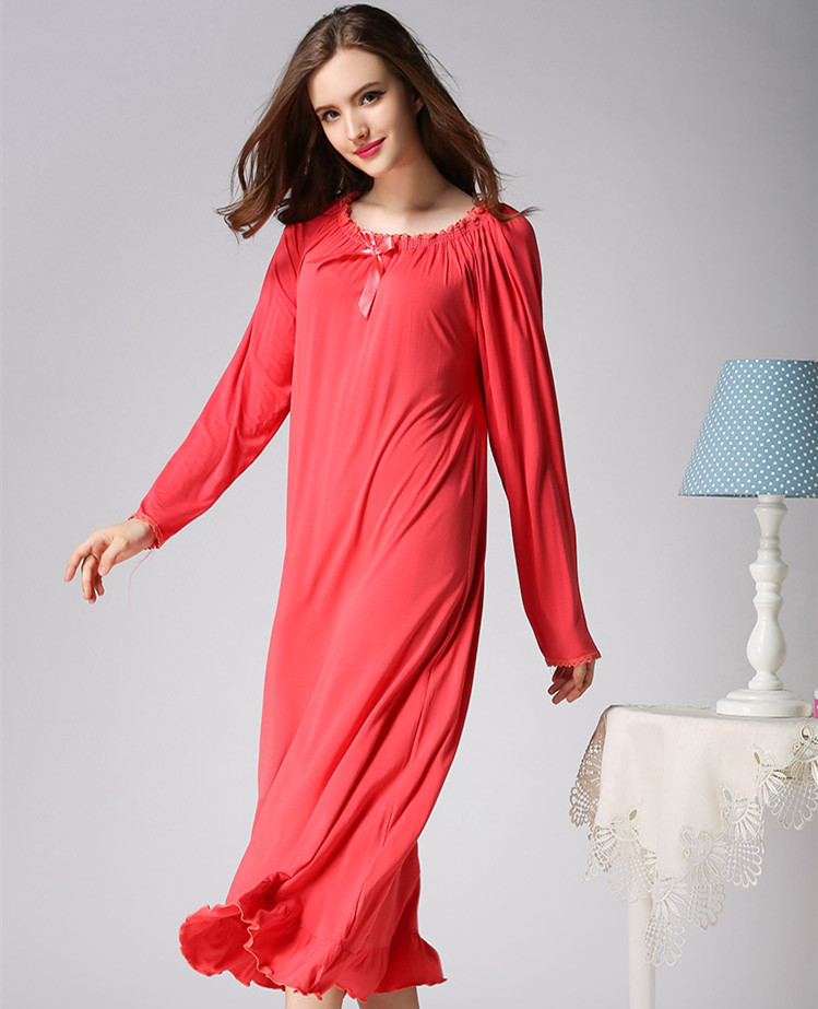 Spring Summer Autumn Women's Long Sleeve Australian Knitted Cotton Plus Size Extra Long Loose Princess Nightdress Pajamas Home Clothes