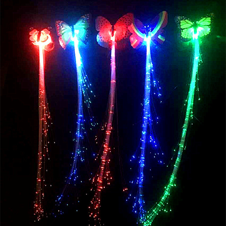 Factory direct colorful butterfly light-emitting braids led flash fiber fake braids light-emitting hair braids