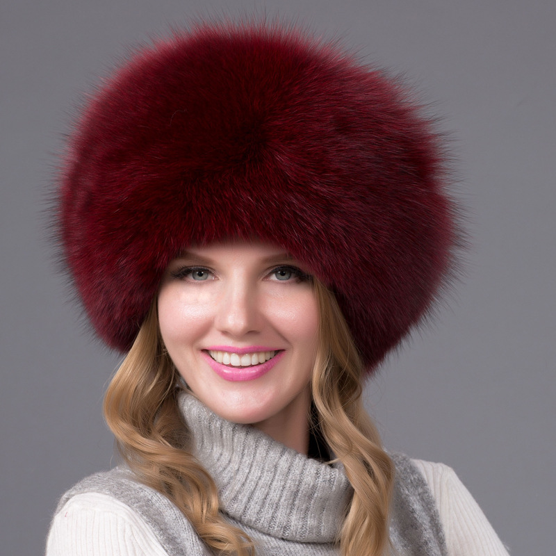 Fox Fur Hat Full Leather Mongolian Hat Leather Top Thickened Warm Ear Protection Hat Princess Hat Winter Women