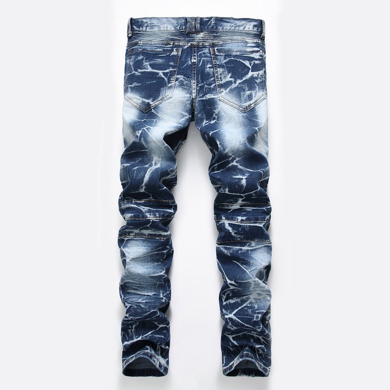 Cross-border supply of European and American jeans men's foreign trade nostalgic AliExpress motorcycle jeans straight-leg trendy men's personalized trousers