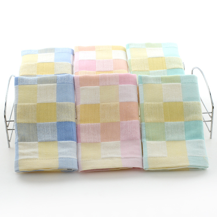 Pure cotton color grid quick-drying face washing gauze towel baby face washing universal gift factory wholesale direct sales
