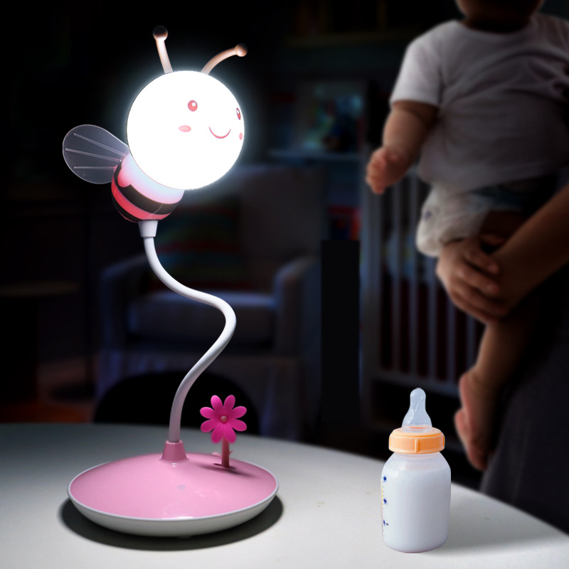 Three-block touch creative cartoon dimming night light animal bee lamp reading eye protection children's bedroom gifts