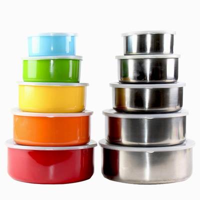 Storage color fresh-keeping box stainless steel round with lid five-piece set color box with magnetic storage sealed bowl 5 Gifts