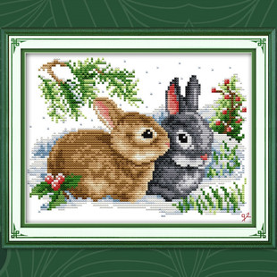 Children's cartoon novice printing cross stitch rabbit new living room lucky rabbit couple Zodiac happy taste