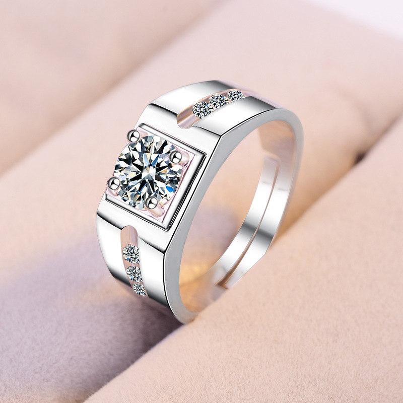 European and American Platinum Plated 18K Gold Diamond Large Men's Ring Wedding Couple Business Ring Group Inlaid Men's Diamond Ring