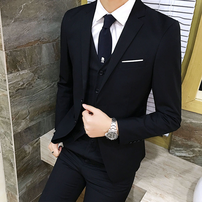 Suit Set Men's Three-Piece Business Formal Suit Professional Suit Slim-Fit Best Man Groom Wedding Dress Autumn