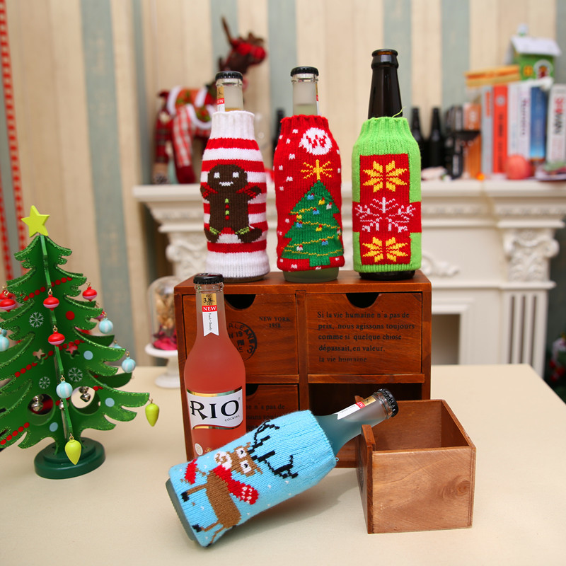 Christmas New Christmas household supplies high-end knitted Christmas beer bottle cover Christmas beer bottle decoration_voghion.com