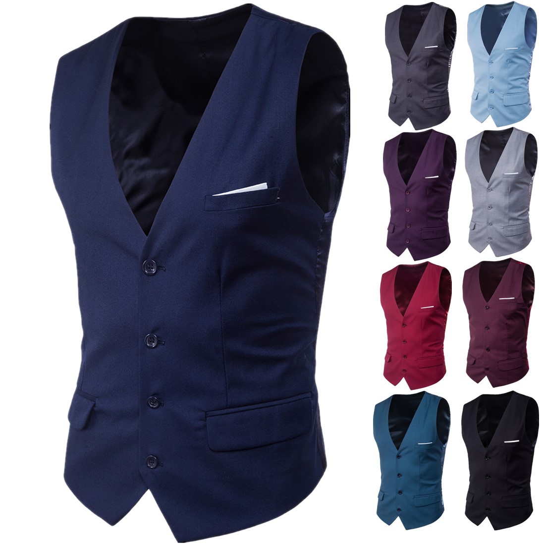 AliExpress ebay new men's slim fit suit vest plus size sleeveless vest formal wear European size vest thin coat