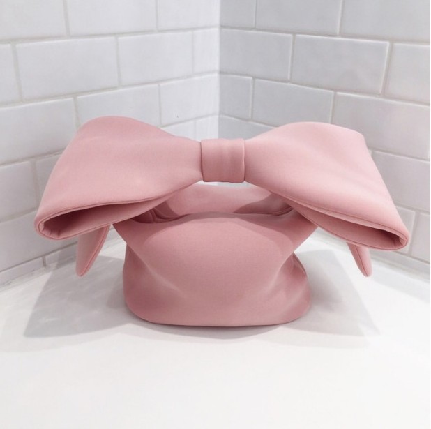 INS concave shape shoulder BAG cosmetic BAG RIBBON BAG cute bow space cotton hand clutch BAG