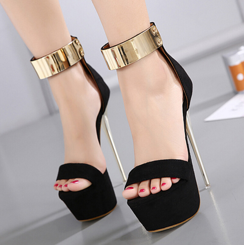 2017 fashion new stitch sexy European and American black waterproof platform hate sky high sandals women's shoes myA166-38