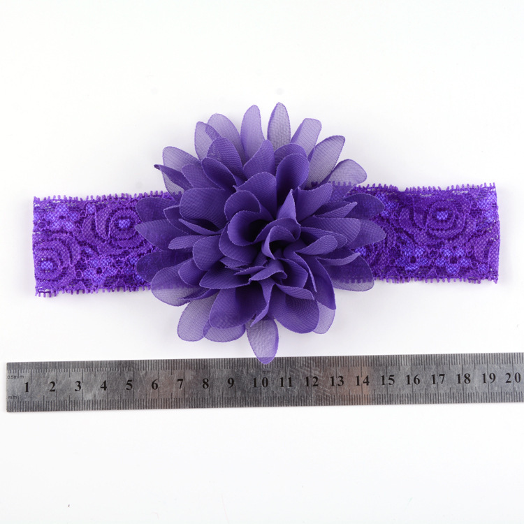 European and American Hot Selling Children's Hair Band Hair Band Color Stretch Lace with Chiffon Flower Baby Headband