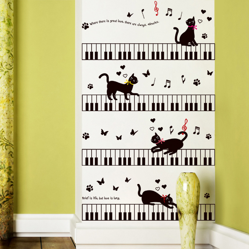 Factory direct sales of the new XL8254 keys on the cat children's room bedroom kindergarten background wall stickers environmental protection mural