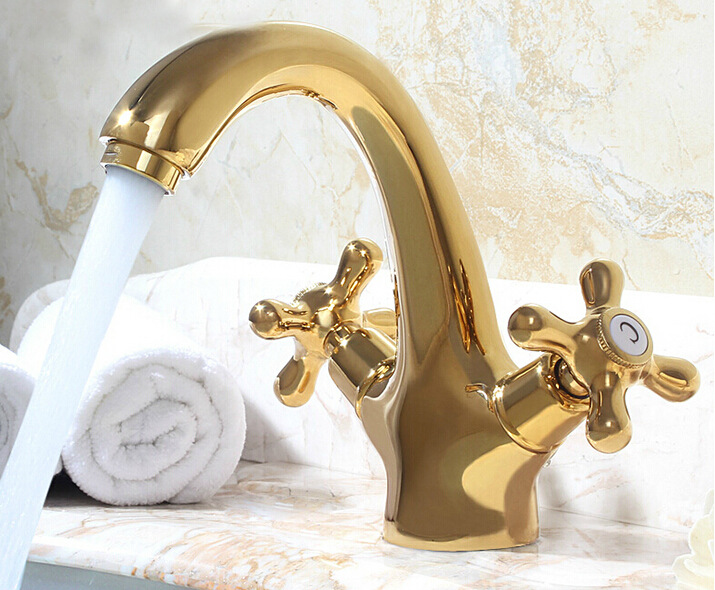 Faucet hot and cold copper European-style antique faucet undercounter basin golden faucet basin retro faucet