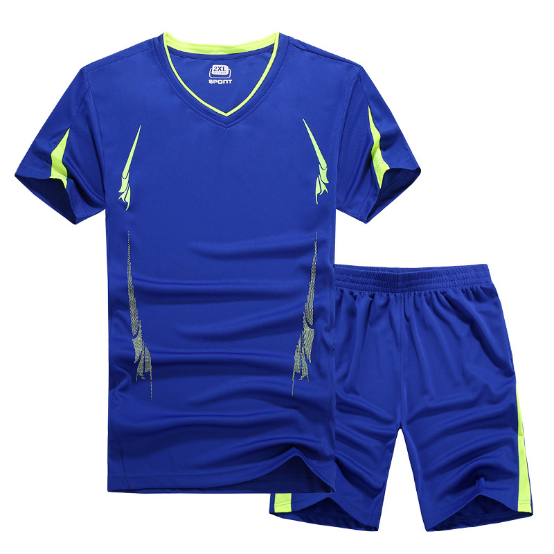 Men's summer short-sleeved quick-drying clothes T-shirt fitness running sports leisure suit men's plus size group plus size team uniform