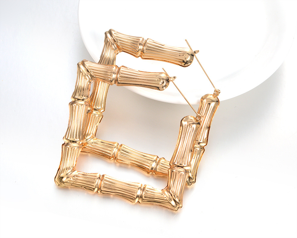 wish Amazon Europe and America Exaggerated Golden Circle hiphop Street Dance Earrings Earrings Oversized Bamboo Earrings