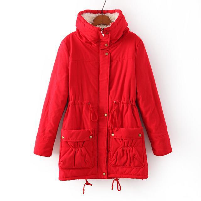 Winter New Korean Style Loose Drawstring Tight Waist Large Lapel Lambskin Cotton-padded Coat Mid-length Cotton-padded Coat Women's Coat