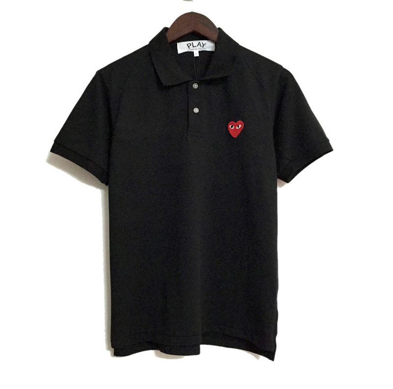 Japanese Little Red Heart Polo Shirt T-shirt Trendy Brand Little Red Heart Embroidered Lapel T-shirt Little Black Heart Embroidered Lapel Short Sleeve - ShopShipShake