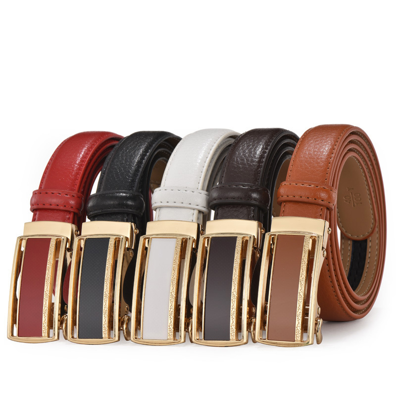 Women's Belt Women's Fashion Decorative Leather Belt Women's Korean Style Youth Casual Cowhide White Automatic Buckle Thin Belt
