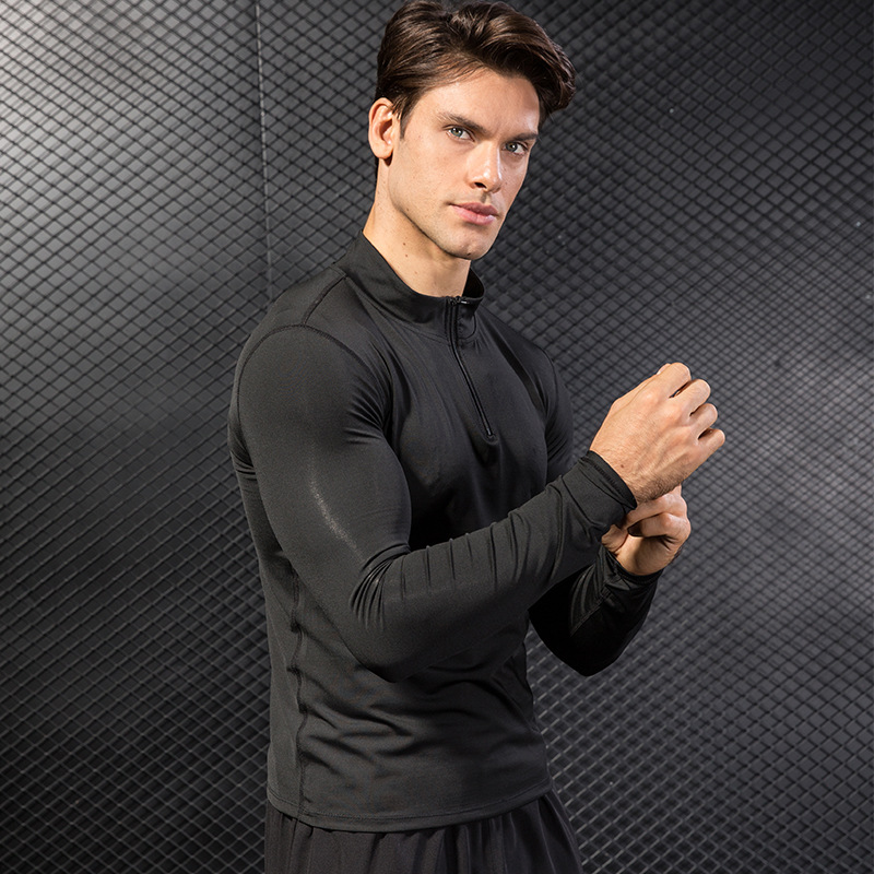 Men's Autumn and Winter Sports Sweater Fitness Running Training Long Sleeve Half-Zipper Elastic Quick-Dry Collar Sweater 9004