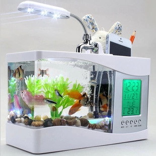 Goldfish tank usb mini fish tank small multi-function ecological fish tank aquarium perpetual calendar fish tank clock