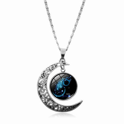 Star Twelve Constellations Time Gem Necklace Women's All-match Accessories Silver Moon Pendant Clavicle Chain Birthday Gift