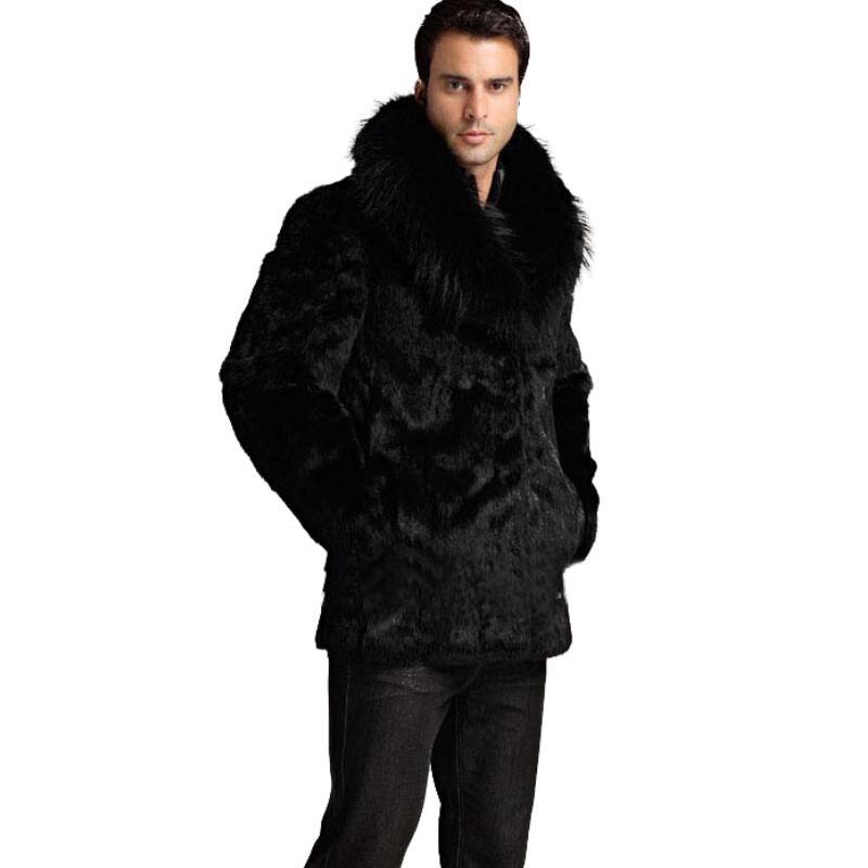 AliExpress Explosions Autumn and Winter Men's Fashion Slim Fit Faux Fur Fox Fur Collar Fur Coat Black Luxury Coat