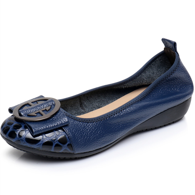 Spring and Autumn Cowhide Shoes Mother Shoes Soft Sole Women's Shoes Color Matching Shoes 1770
