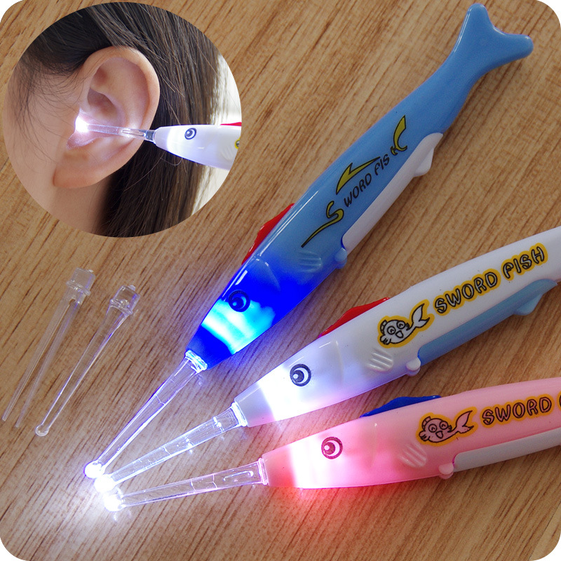 Cartoon Fish-Shaped Removable Cleaning Ear Digging Spoon for Adults and Children Luminous Ear Digging Tool Ear Digging