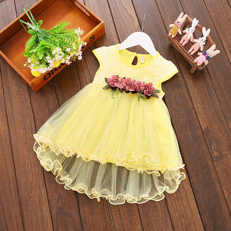 Summer New Girls' Western Style Floral Dress Children's Sweet Princess Dress Baby Korean Style Mesh Dress