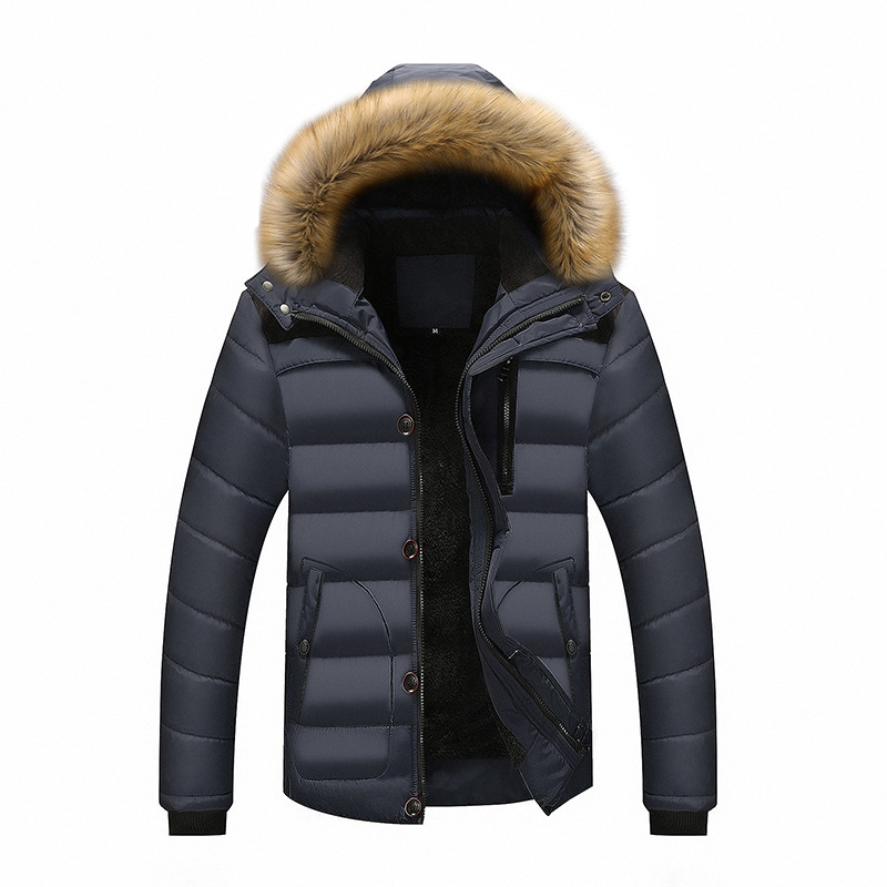 Cross-Border Men's autumn and winter plus velvet cotton-padded clothes large size warm clothing casual winter men's hooded cotton-padded jacket Amazon