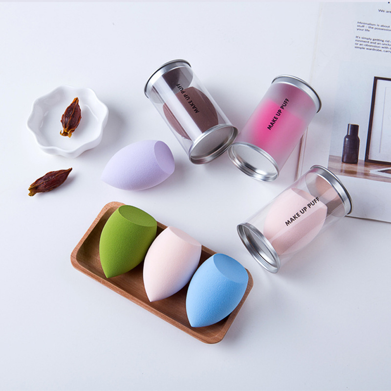 Tinplate Boxed No Powder Gourd Makeup Egg Hydrophilic Sponge Powder Puff Oblique Color Makeup Egg Drops Beauty Egg