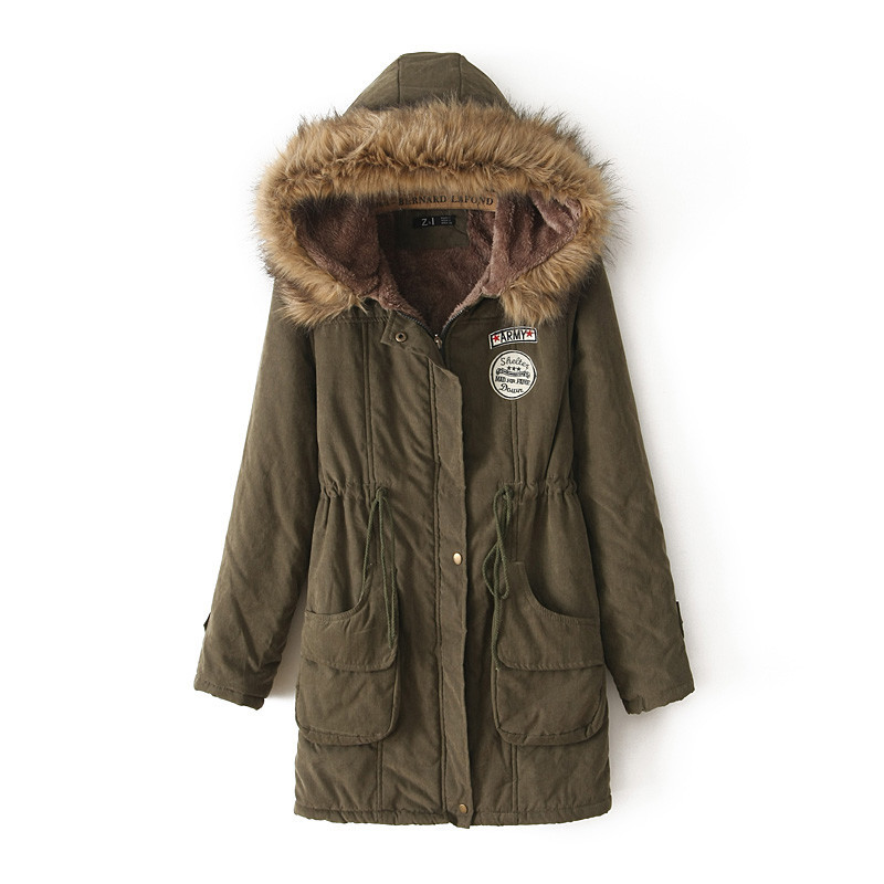 Autumn and Winter thickened coat plus size hooded mid-length cotton-padded coat fur collar lambswool fur drawstring cotton-padded coat for women Wholesale