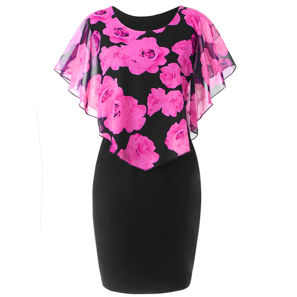 AliExpress Amazon New Rose Printed Shawl Women's Slim-fit Large Size Dress