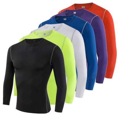 Fitness long-sleeved sports quick-drying clothes compression clothes football basketball running bottoming clothes elastic sweat-absorbent breathable tights