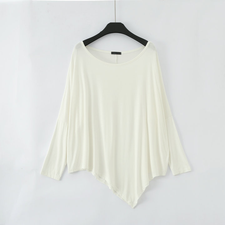 Autumn New Large Size Loose Bat Long-sleeved Irregular Base Shirt Slant Hem Modal T-shirt Dance Top