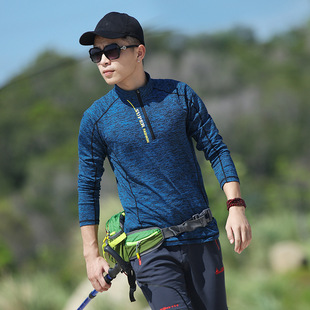 Outdoor Quick-drying Clothes Men's Long-sleeved T-shirt with stand collar and velvet warm bottoming fleece pullover sweat-absorbent breathable spring and autumn