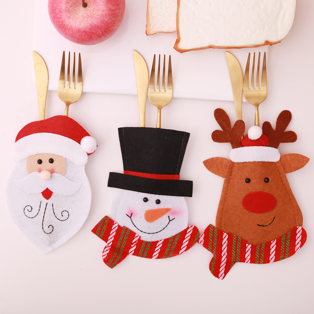 Kerstmis Nieuwe Kerst Decoratieve Eettafel Mes en Vork Set Creatieve Cartoon Servies Set Kerstman Mes en Vork Tas_voghion.com