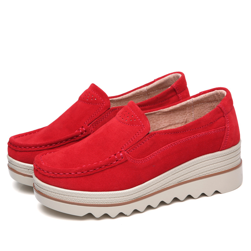 2018 New Spring Platform Shoes Women's Thick-soled Wedge Slip-on Leather Swing Casual Moms Shoes Large Size Shoes