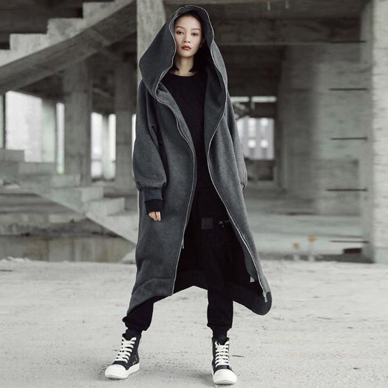 2023 foreign trade autumn and winter new personalized Street sweater zipper hooded long plus velvet sweater