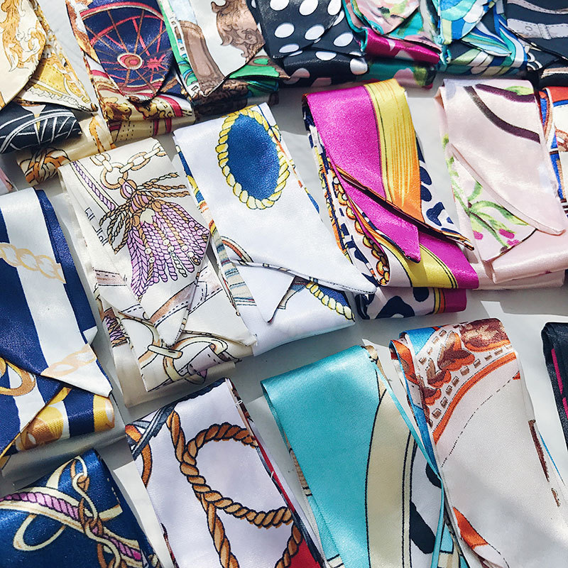 Scarf Girl's Decorative Scarf Printing Silk-like Thin Narrow Long New Stall Supply Hair Band Wholesale