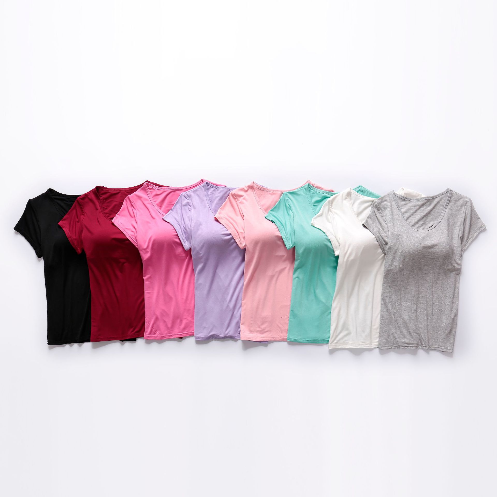 Modal T-shirt Women's Spring and Autumn Solid Color Short-sleeved Bra-free Yoga Bottoming Outer Wearing Cup All-in-one Home Clothes Inner Wearing