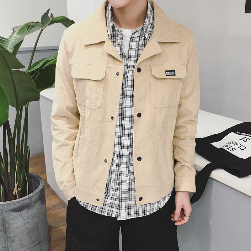 Spring New Corduroy Jacket Men's Baseball Clothing Social Spirit Guy Coat Slim-fit Short Student Jacket