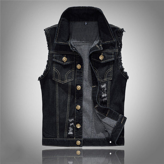 Men's large size black denim vest foreign trade Men's customizable vest waistcoat men's Korean style