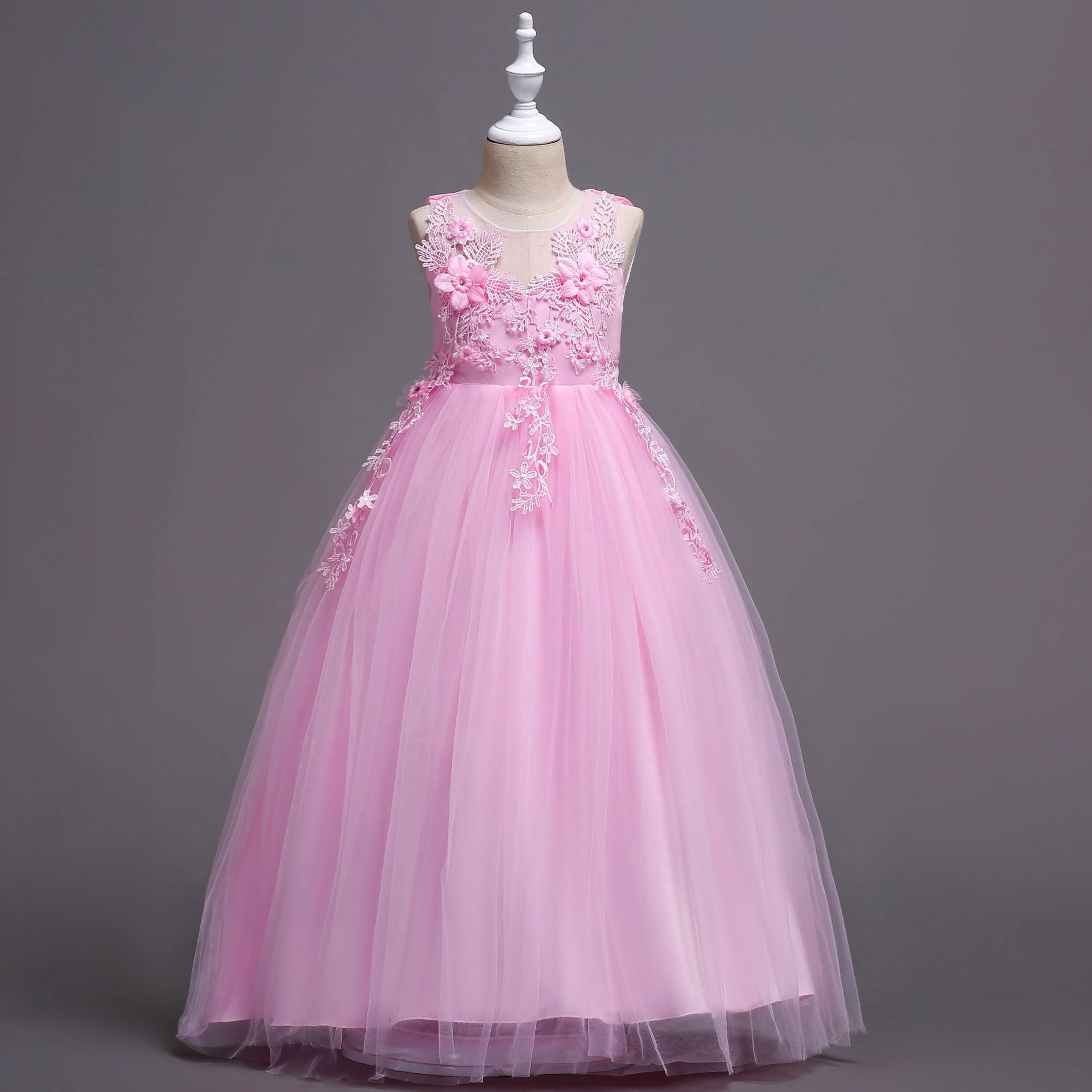 cuk children's embroidered sleeveless long floor-mopping children's princess dress girls' performance wedding dress cross-border