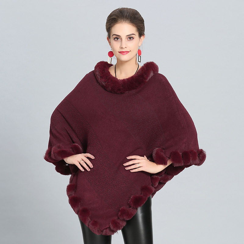 1396# European and American autumn and winter New imitation fox fur collar imitation cashmere knitted pullover Cape shawl factory wholesale