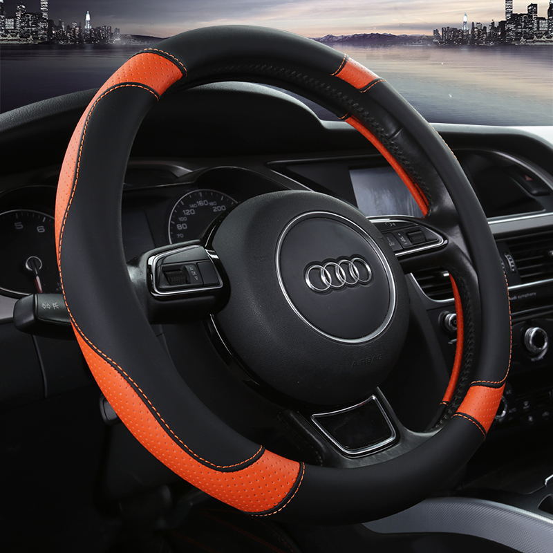 New steering wheel cover four seasons universal ultra-thousand leather stitching printing car handle cover non-slip breathable one-piece delivery