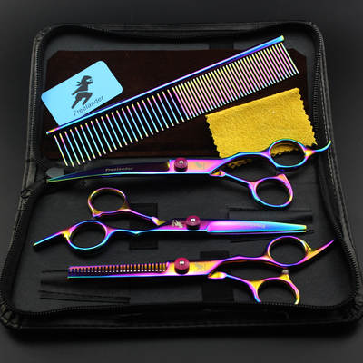 Pet colorful plating 3 sets of pet beauty scissors straight cut set send row comb